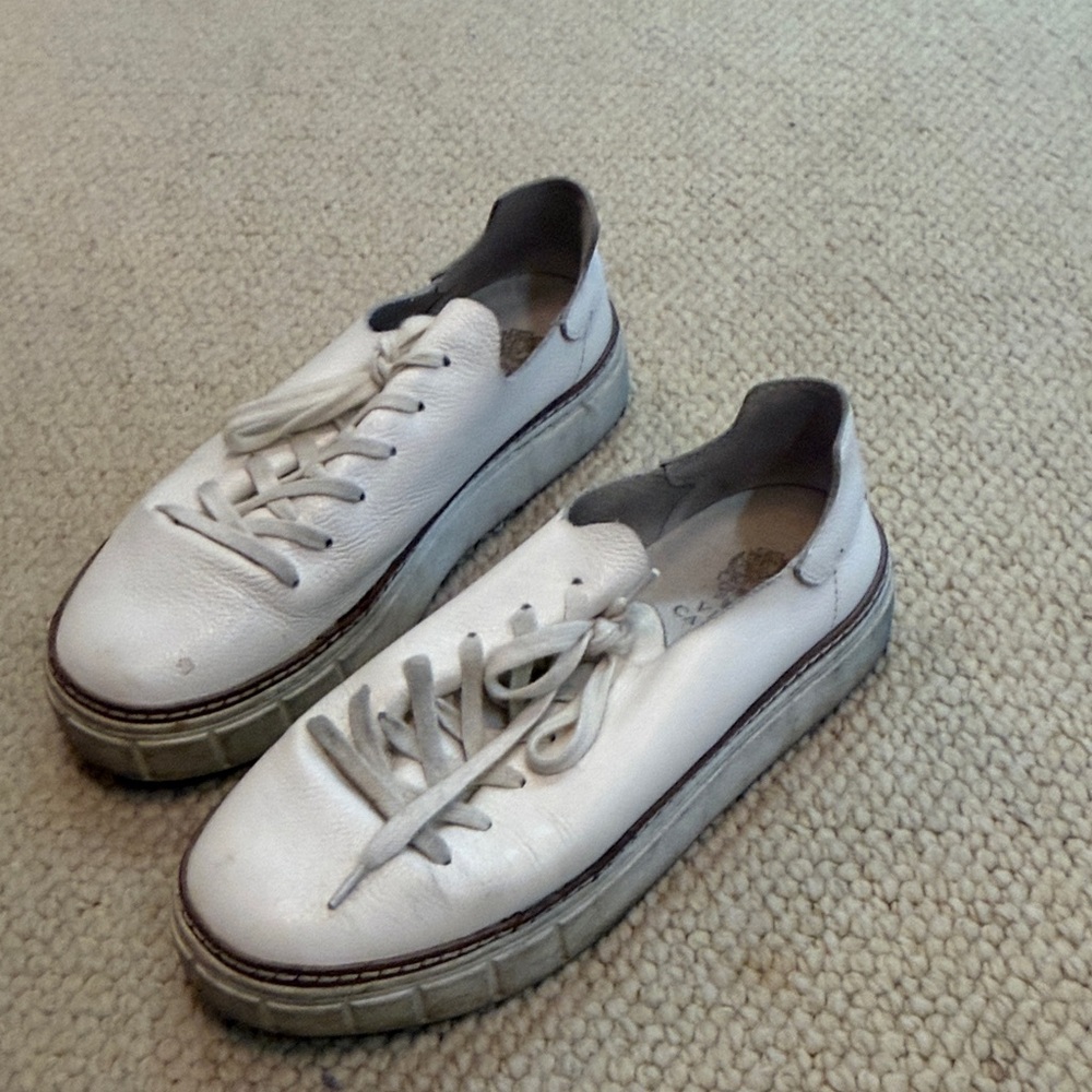 Vince Camuto White Leather Lace-Up Sneakers